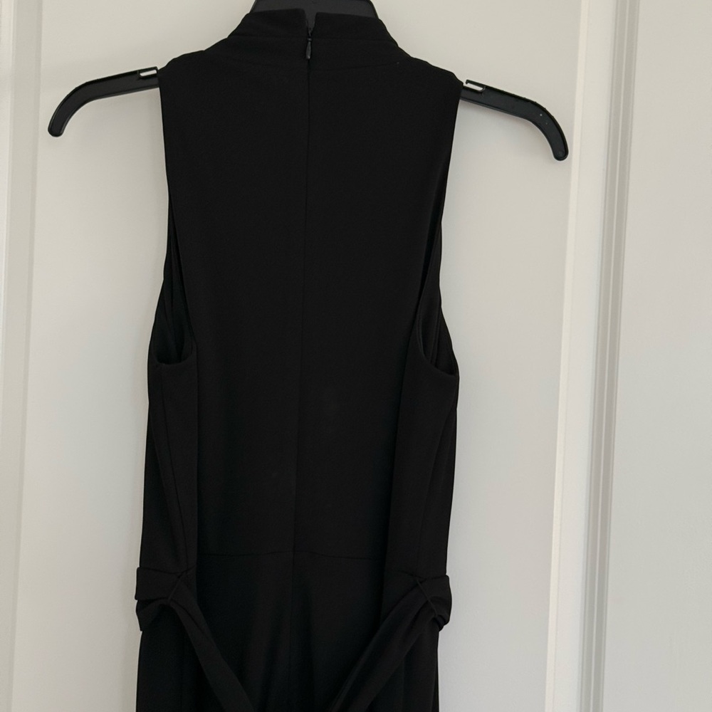 Donna Karan Black Sleeveless Draped Jumpsuit with Gold Logo Detail - Picture 8 of 9